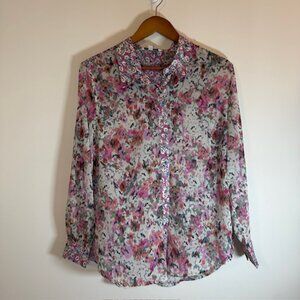 Liverpool Los Angeles Women's Floral Printed Button Front Blouse Top Size L